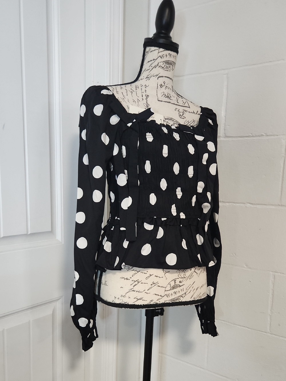 Francesca's Black and White Polka Dot Blouse NWT Small Or Large